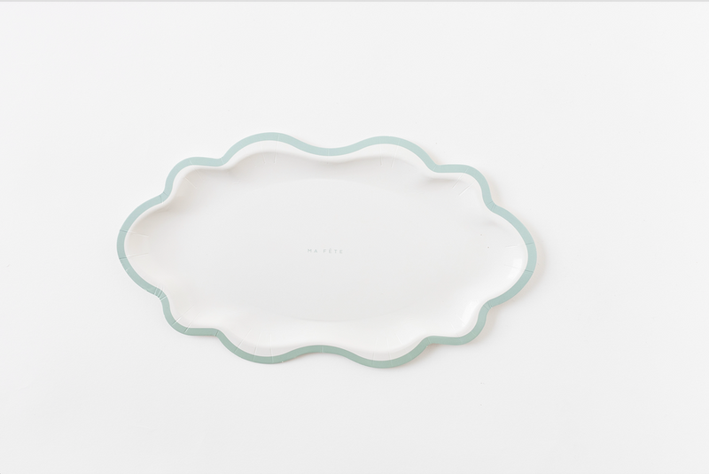 Mini decorative tray with scalloped edge and light mint border