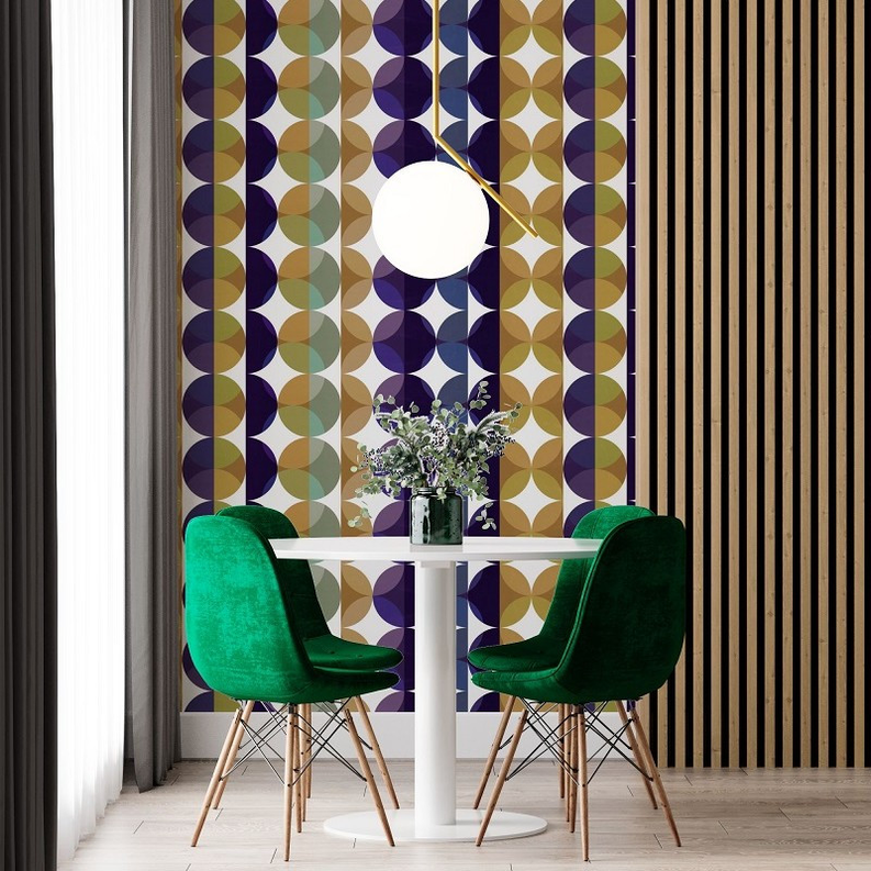 Peel-and-stick wallpaper with multicolor circular floral geometric pattern