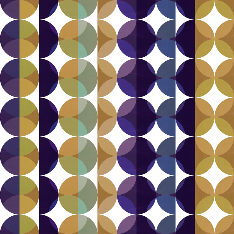 Peel-and-stick wallpaper close-up with multicolor circular floral pattern repeat