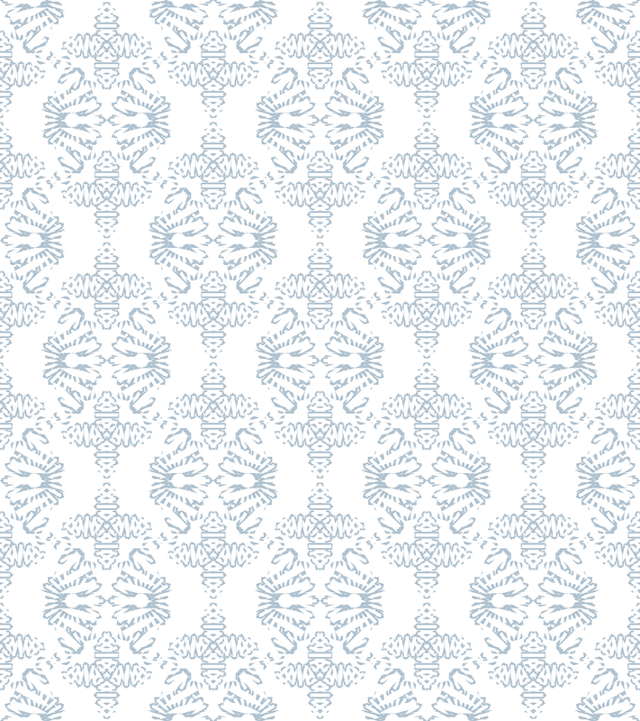 Peel-and-stick wallpaper pattern, light blue decorative motifs on white background