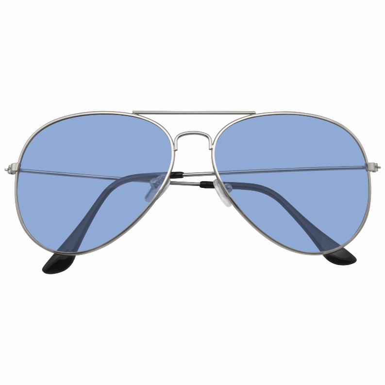 Retro tinted sunglasses with light blue lenses, silver metal frame, metal temples