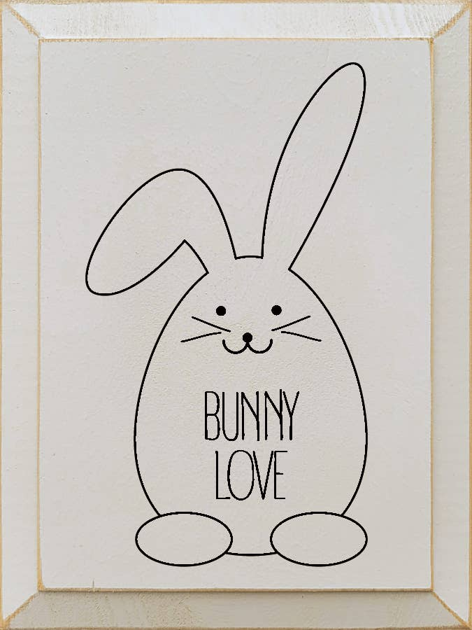 Bunny Love wall art print with bunny outline and 'BUNNY LOVE' lettering