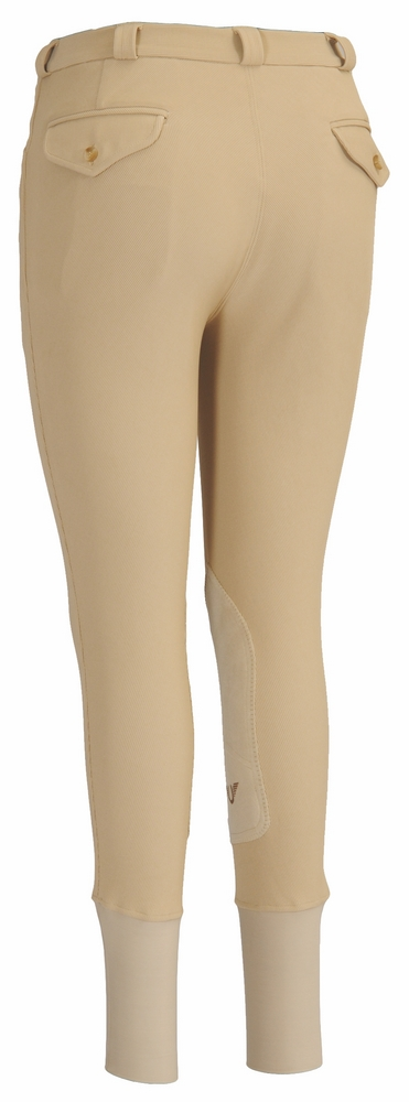 Men's ribbed patrol knee patch breeches, tan with front pockets and beige knee patches