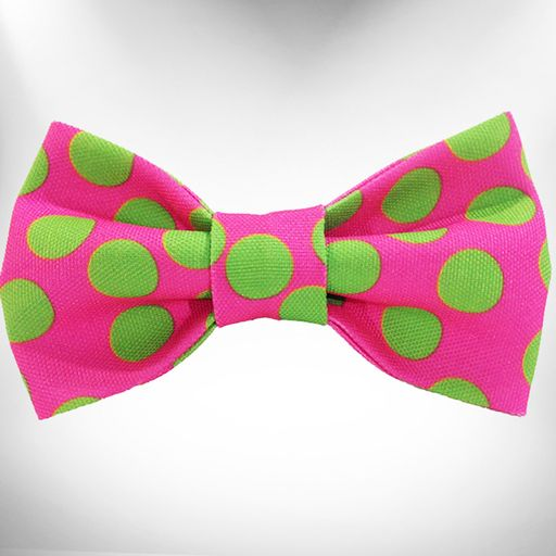 Pink polka dot bow tie with neon green dots
