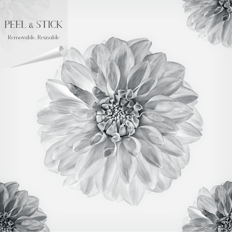 Peel-and-stick vinyl wallpaper panel with large gray flower daisy print