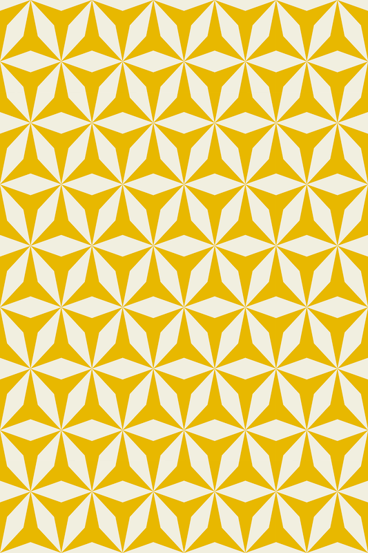 Yellow geometric rug close-up with repeating star pattern