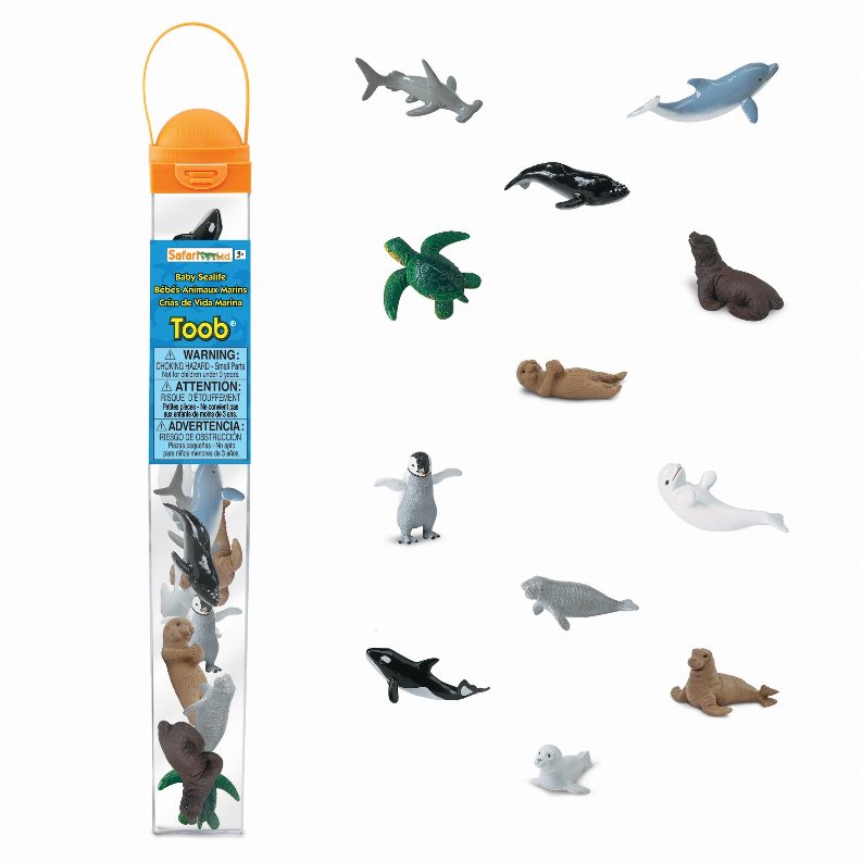 Sea life animal toy set in clear blister case with orange handle