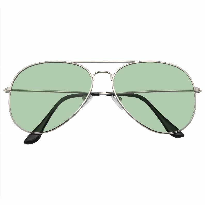 Retro aviator sunglasses with green tinted lenses and thin metal frame