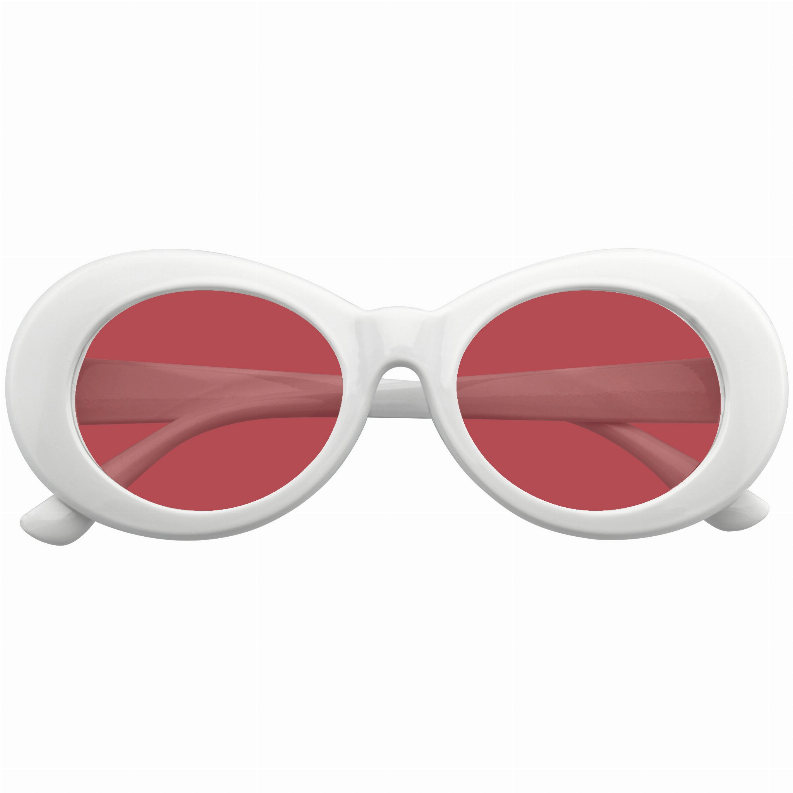 White oversized retro goggle sunglasses with round oval lenses and tinted red finish