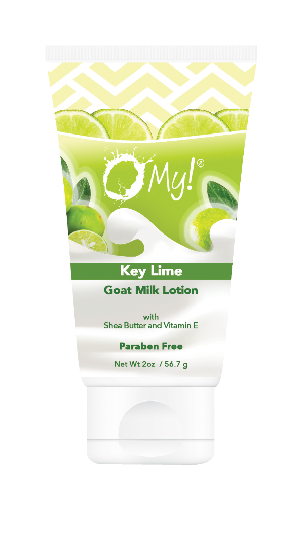 Goat milk lotion tube with Key Lime label, shea butter and vitamin E