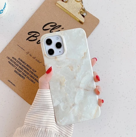Calacatta gold marble iPhone 12 mini case, white with gold veining, back with camera cutouts