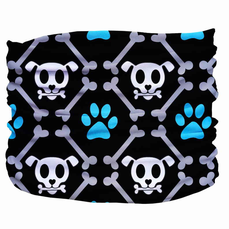 Black skull and paw print pet neck scarf