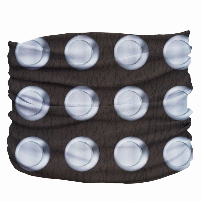 Dark brown pet bandana featuring light blue round studs across front panel