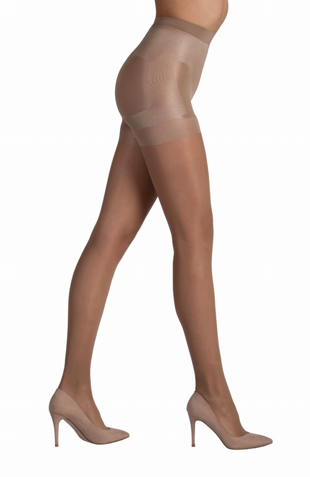 Nude shaping tights with sheer thigh panels and foot area