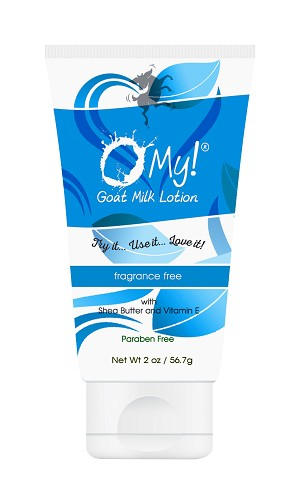 Goat milk lotion tube with shea butter and vitamin E, fragrance-free, net wt 2 oz