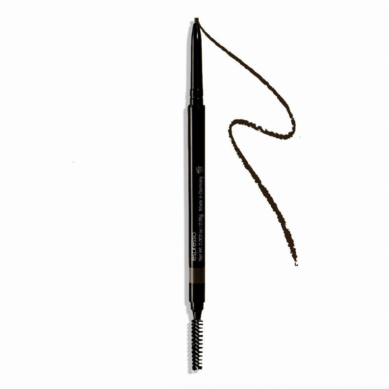 Retractable waterproof brow pencil with spoolie brush, dark color liner tip