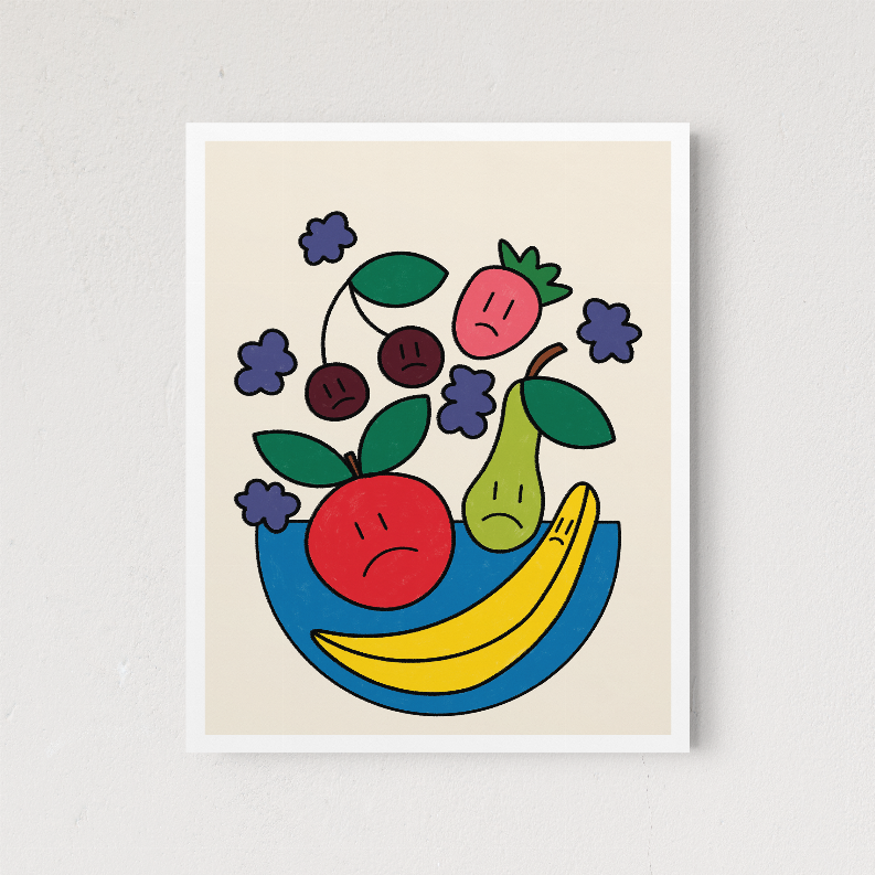 True Reality fruit illustration art print, white frame, centered