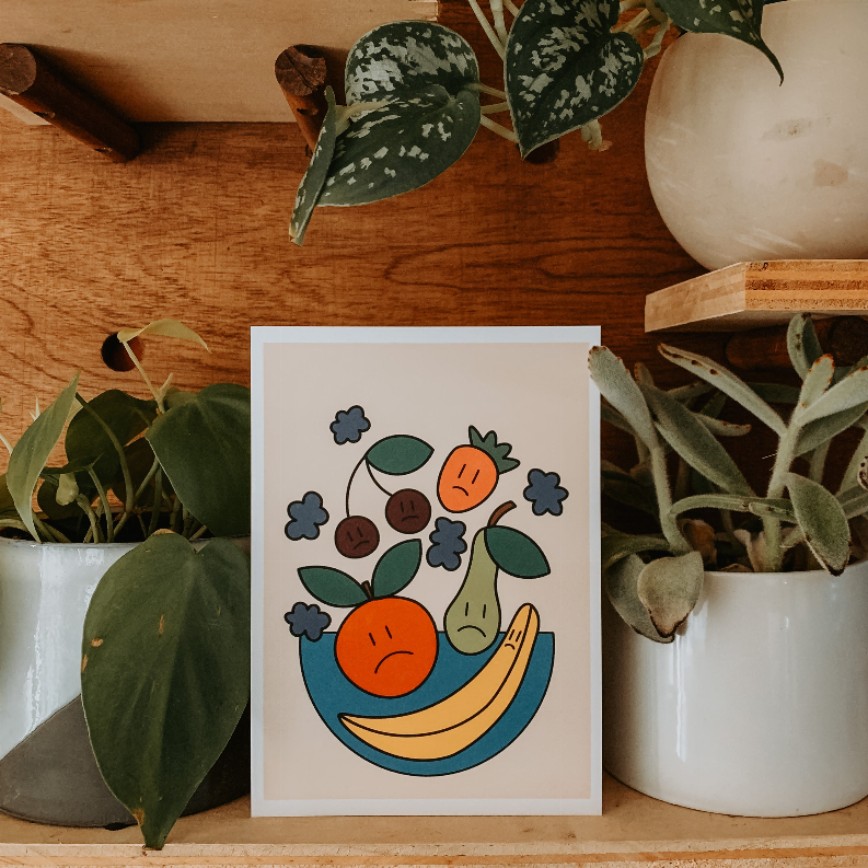 True Reality fruit illustration art print in white frame