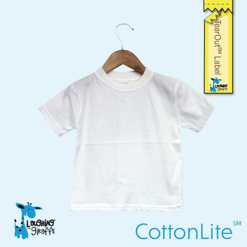 Toddler short-sleeve plain white crew-neck T-shirt on wooden hanger