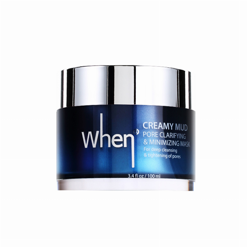 When Creamy Mud mask jar, blue label with silver lid, 3.4 fl oz