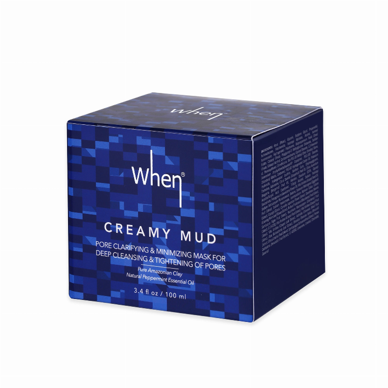 When Creamy Mud clarifying mask box, blue check pattern, 3.4 fl oz