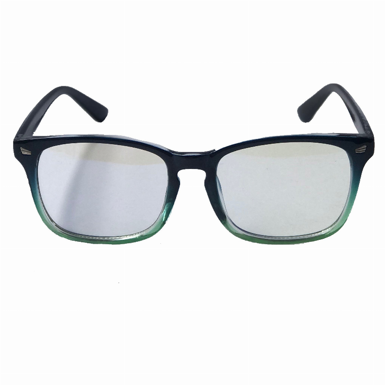 Trocadero rectangular blue light glasses front view, dark navy frame, clear lenses
