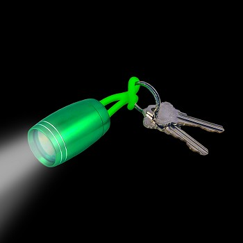 Green LED loop key light with lanyard ring, attached keys and clasp