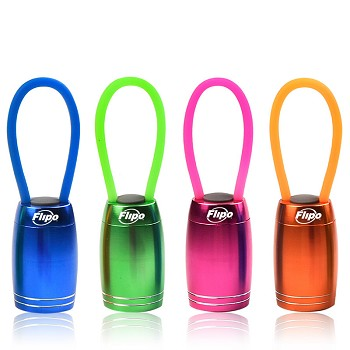 Four colored loop key lights: blue, green, pink, and orange with hanging rings