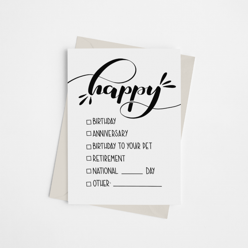"Happy.." Checklist - Greeting Card - Pack of 10 - Apparel and Accessories