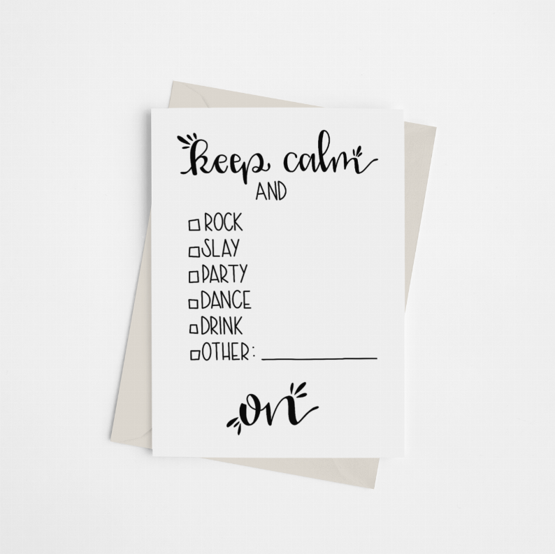 "Keep Calm and..." Checklist - Greeting Card - Pack of 10 - Apparel and Accessories