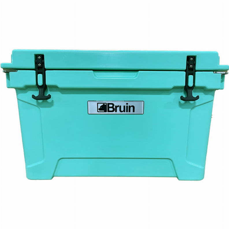 Bruin Outdoors 45L teal roto-molded cooler with dual latches and front panel