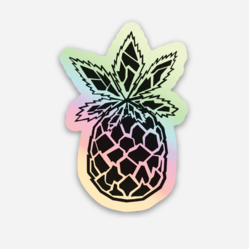 Die-cut potted pineapple sticker, pink mosaic pot and green spiky crown