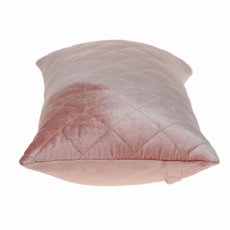 Pink quilted throw pillow with diamond stitch pattern and stitched side seam