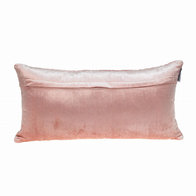 Rectangular pink quilted throw pillow with diamond stitch and seam piping