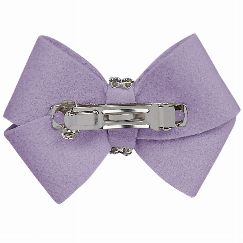 Lavender felt hair bow with rhinestone center and metal alligator hair clip