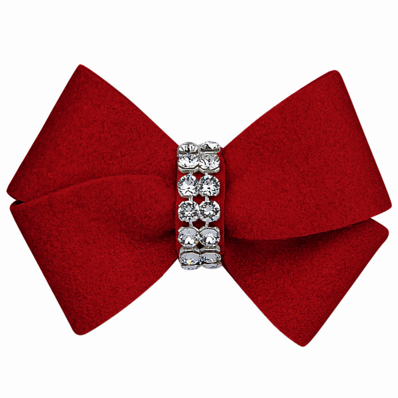 Red glitter hair bow with silver rhinestone center