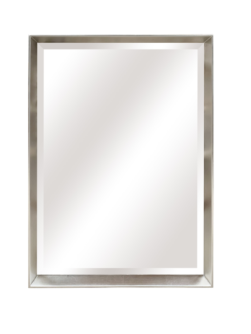 Rectangular silver wall mirror with tray-style frame and clear glass