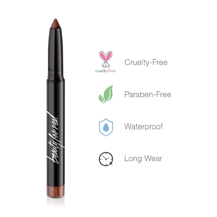 Brown bronze eye shadow crayon with pointed tip and black barrel