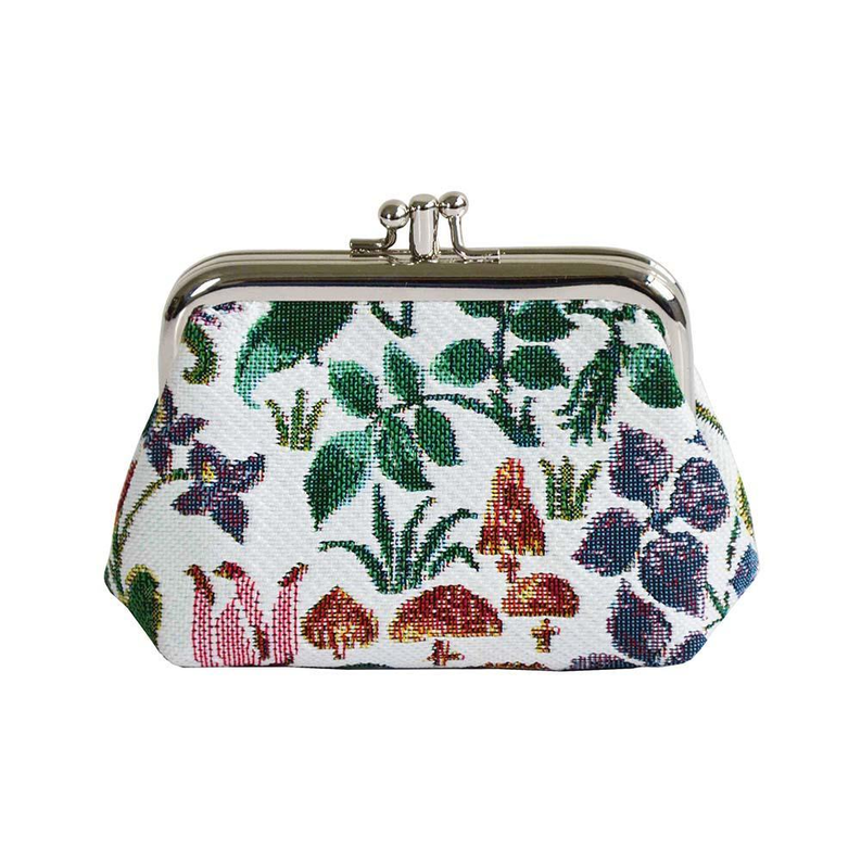 Cfa Voysey spring flower frame coin purse with metal kiss-lock clasp, multicolor floral fabric
