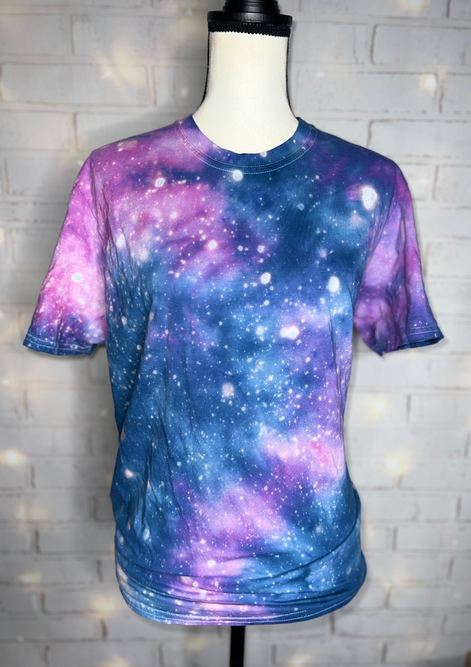 Galaxy ice-dyed tie-dye T-shirt, short sleeves, crew neck, blue purple