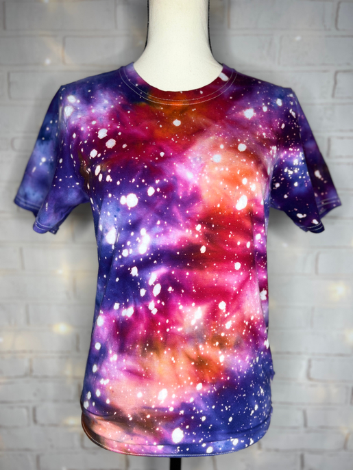 Nebula ice tie-dye blank T-shirt, crew neck short sleeves in purple blue pink