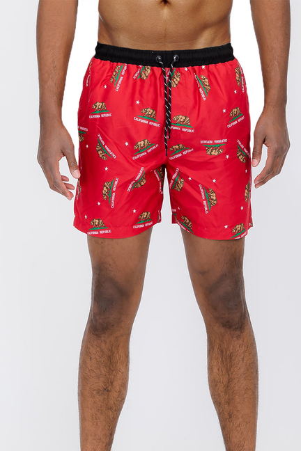 Duplicated Cali Rep Print Swim Shorts - Red / 1 / M - Unisex Fashion