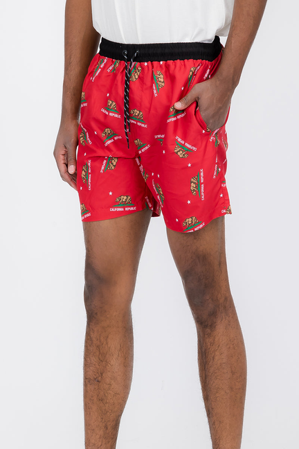 Duplicated Cali Rep Print Swim Shorts - Red / 1 / M - Unisex Fashion