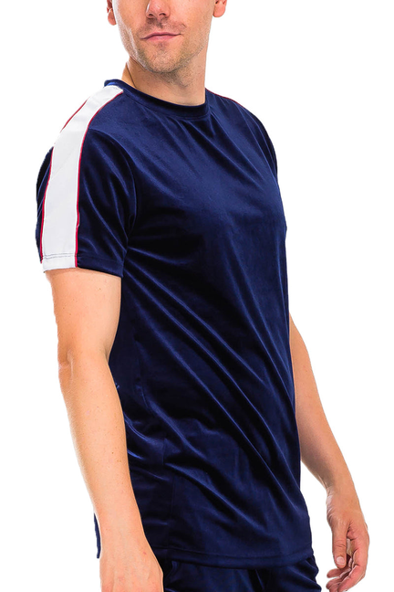 Navy velour crewneck T-shirt with short sleeves