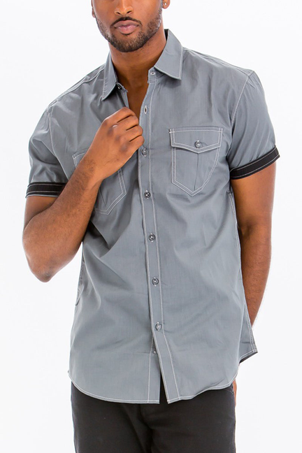 Banks Outline Stitch Button Up - GREY / 1 / 4XL - Unisex Fashion