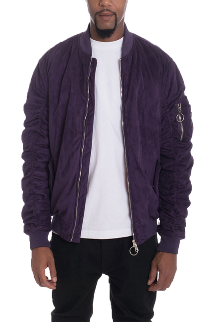 Faux Suede Tagged Bomber - Plum / 1 / M - Unisex Fashion