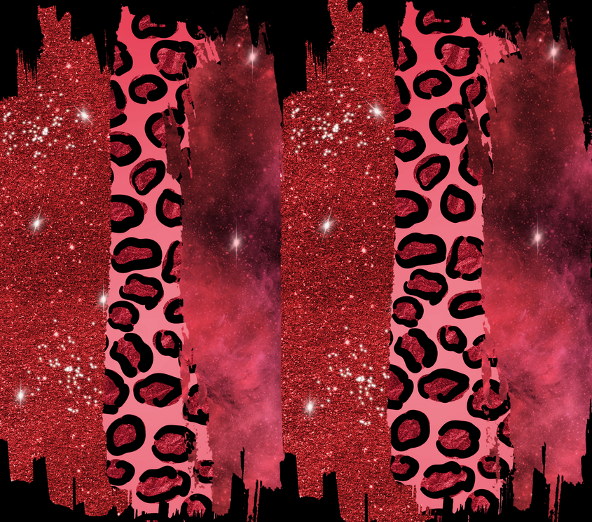 Red glitter stainless steel tumbler with black patterned band