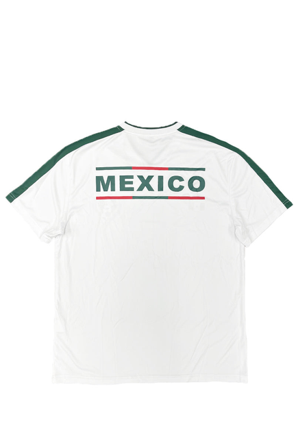 Mexico soccer jersey, white with green trim, 'MEXICO' chest graphic