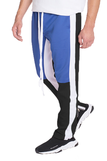 Royal black and royal blue color-block track pants with white side panels