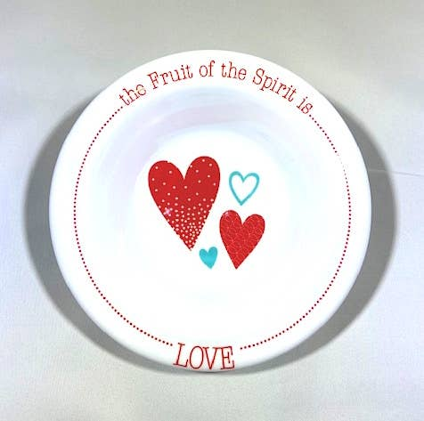 White Love bowl with red heart design, dotted red ring, and 'LOVE' at bottom